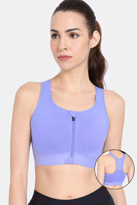 Zelocity High Impact Quick Dry Front Opening Sports Bra - Deep Periwinkle — thumbnail 3